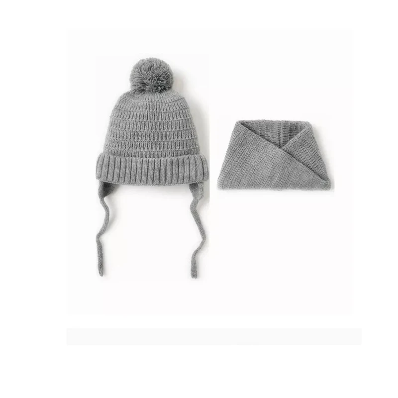 

Baby Boys Hat and Scarf Set Knitted Baby Beanie Hat with Lining and Infinity Scarf Set Boys Scarf and Hat Gray Navy Blue
