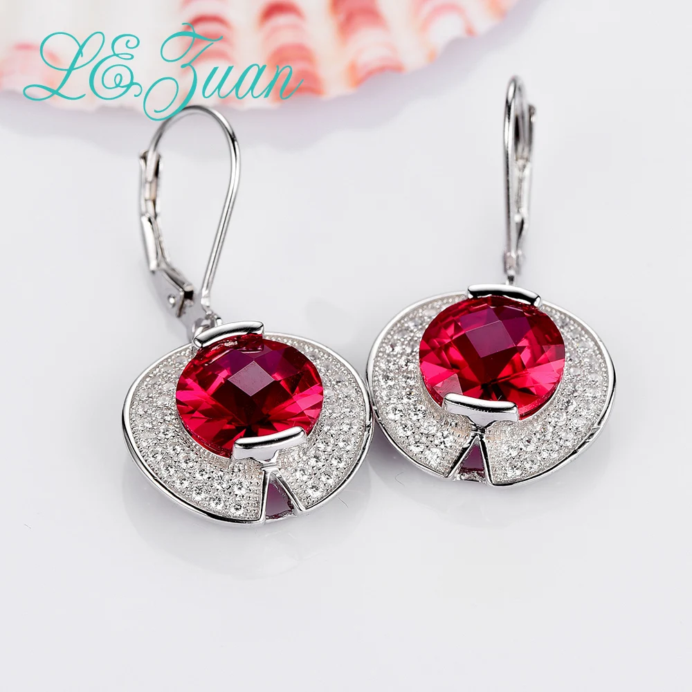 

L&zuan 925 Sterling Silver Drop Earrings 8.23ct Red Stone Romantic Luxury Earrings Fine jewelry For Women