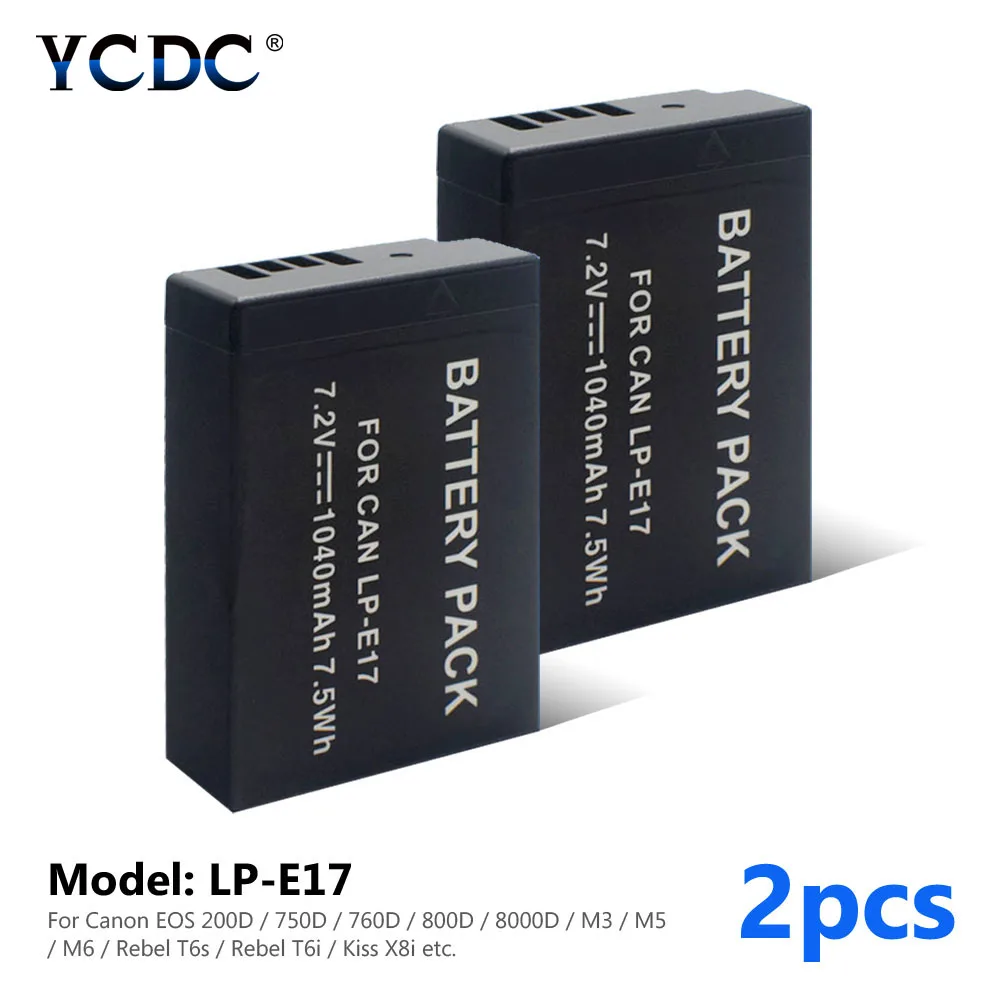 2Pcs LP E17 Li polymer 1040mAh 7.2 volts Rechargeable Digital Batteries