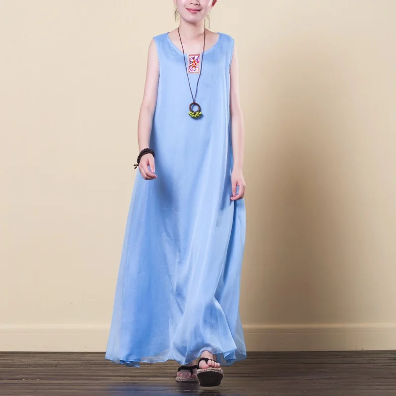 Этнические платья лето халат для медитации винтажные женские белые без рукавов с круглым вырезом Макси богемные платья Пляжные вьетнамское платье TA1670