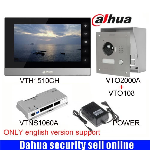 

Mutil language Dahua VTH1510CH Color Monitor with VTO2000A outdoor IP Metal Villa Outdoor Video Intercom sysytem with VTO108