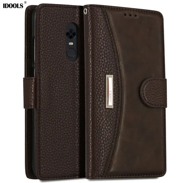 Best Offers IDOOLS Case for Xiaomi Redmi 5 Plus Pro Cover Dirt Resistant Redmi5 Luxury PU Leather Wallet Flip Cases for Xiaomi redmi 5 Coque