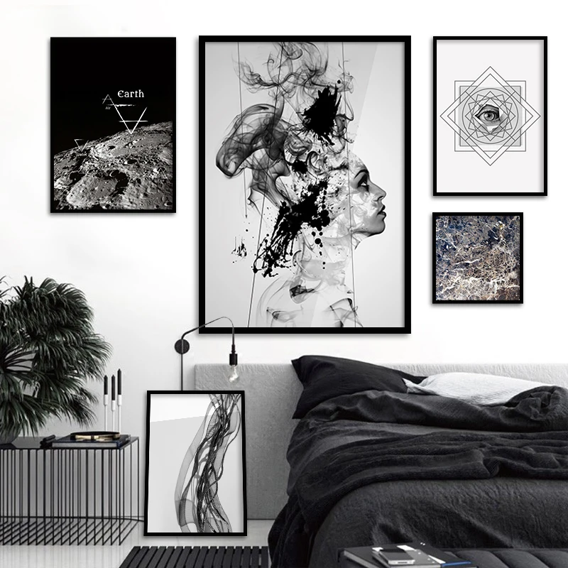 Cuadro-Original-Fashion-Black-White-Geometric-Eyes-Planet-Canvas-Painting-Posters-Wall-Picture-For-Living-Room