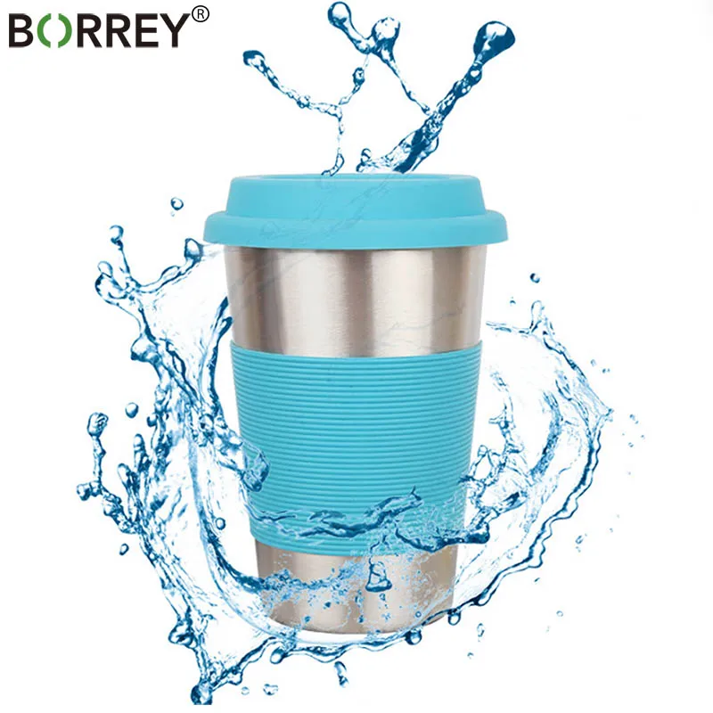 BORREY 500Ml Creative Coffee Mug Tea Cup Stainless Steel Mug Coffee Cup With Lid Silicone Case Anti-scald Travel Beer Metal Mug BORREY 500Ml Creative Coffee Mug Tea Cup Stainless Steel Mug Coffee Cup With Lid Silicone Case Anti-scald Travel Beer Metal Mug