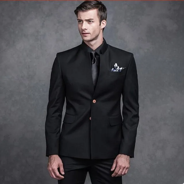 new black mandarin collar groom Mens wedding suits tuxedos single