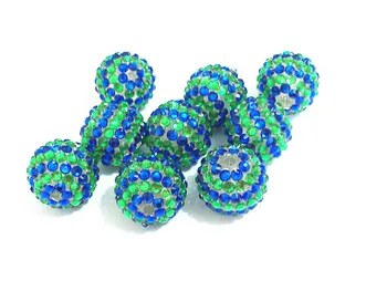 

22mm 100pcs/lot Green With Royalblue Stripe Resin Rhinestone Beads