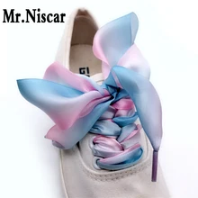 1 пара высокого качества 4 см широкие градиентные плоские шнурки шелковая лента мягкие гладкие радужные цветные шнурки Струны для парусиновой обуви