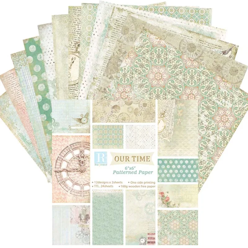 

24pcs 6" Single-side our time pattern creative papercraft art paper handmade scrapbooking kit set books P035
