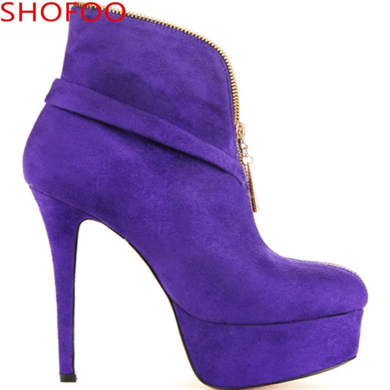 

shofoo shoes.Beautiful fashion women's shoes, elegant suede boots, high-heeled ankle boots, women boots. SIZE:34-45