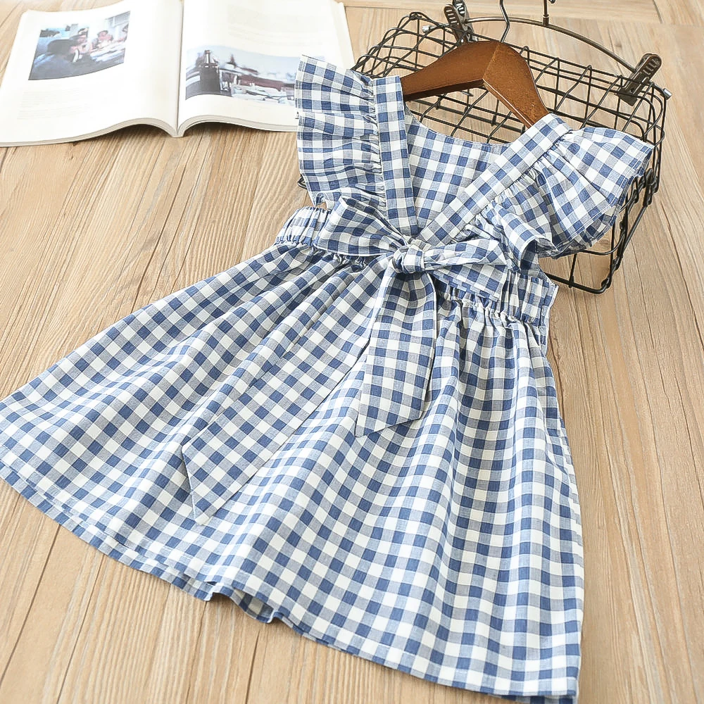 Hurave-2018-New-baby-Girl-clothes-ruffles-strapless-Children-Summer-fly-sleeve-plaid-dress-Kids-Clothes