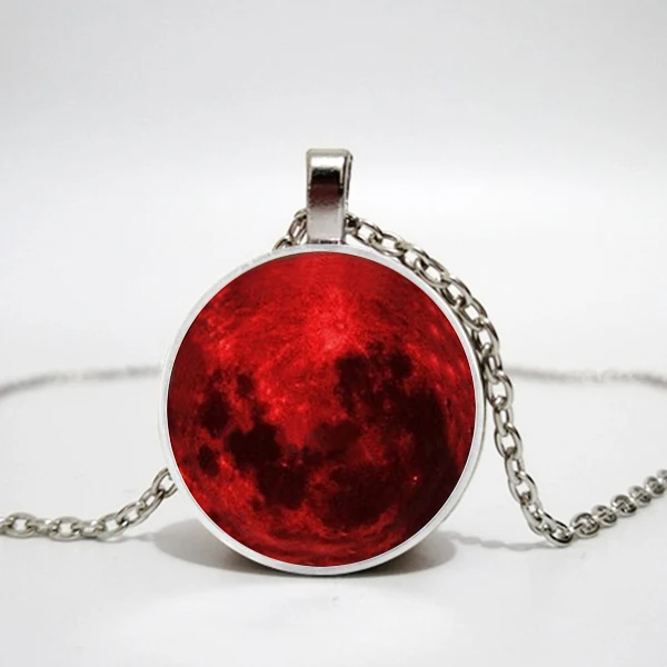 

Blood Moon glass Necklace Nebula Astrology Gothic Galaxy Outer Space Mens Womens Glass cabochon Pendant jewelry