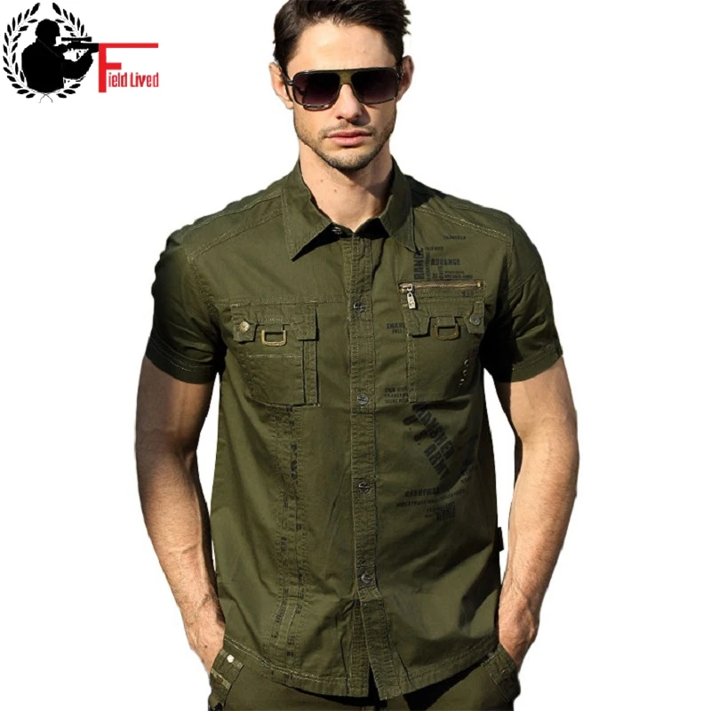 Военная Рубашка армейский Стиль мужские рубашки тактические рубашки с коротким рукавом воротник американская военная форма Одежда зеленые рубашки мужские