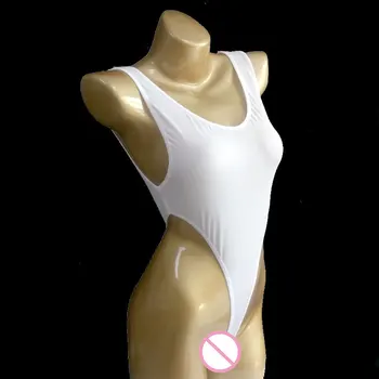 

Sexy Women Milk Ice Silk Backless High Cut Bodysuit Transparent Sheer One Piece Swimwear See Through Club Wear Erotic Lingerie