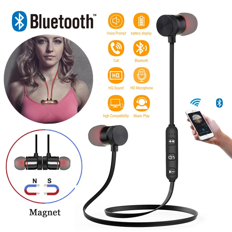 Спортивные Bluetooth наушники Audifonos Bluetooth 4,1, беспроводные металлические наушники, супер бас наушники для Xiaomi, магнитные наушники