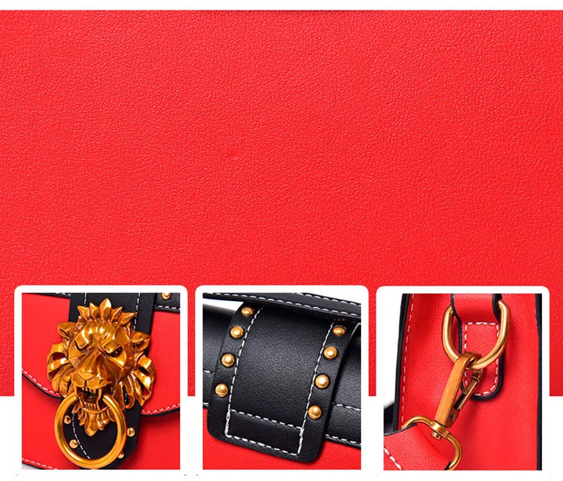 Fashion Women Handbag Lion Head Lock Small Square Pack Crossbody Shoulder Feamle Tote Bags Ladies Casual Rivet Wallet SS0419 (2)