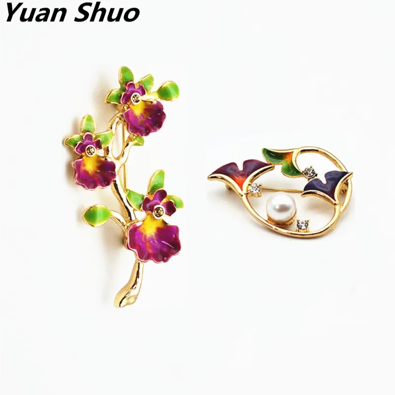 Женская эмалированная брошь в стиле ретро форме капли с цветами 2019|brooch fashion|drop
