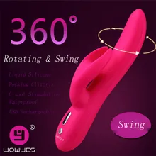 Wowyes 360 Degree Rotating & Swing Rabbit Vibrator G-Spot Clitoris Stimulator Dildo Vibrators Sex Machine Sex Toys for Woman