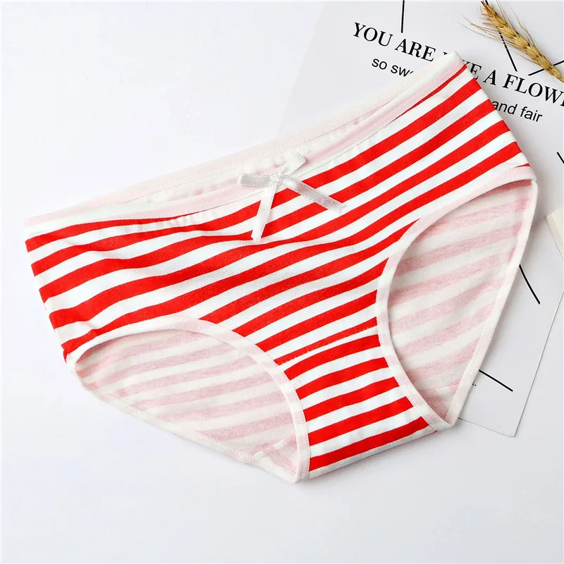 APOCAL 1PC 2 Pcs/set Women's Panties Striped Female Underwear Women Cotton Kawaii Bow Anime Briefs Cozy Lingerie Girls Bikini