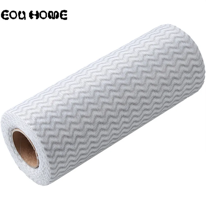 50 Pcs/Roll Disposable Kitchen Microfiber Cleaning Cloth Household Striped No-oil SuperAbsorbent Dishwashing Wiping Scouring Pad