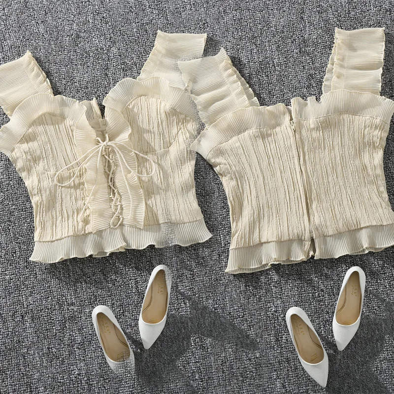 Женский укороченный топ на молнии черно-белый бандажный Топ без рукавов