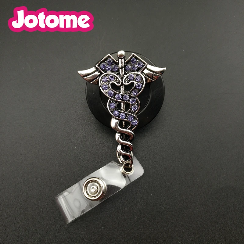 50pcs/lot Sparkly Rhinestone Nurse Medical Doctor Symbol Retractable