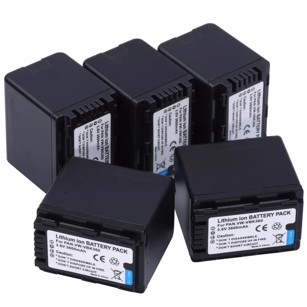 5 шт. VW-VBK360 VBK360 Перезаряжаемые батареи для цифрового фотоаппарата Panasonic HDC-SD40 HDC-SD60 HDC-SD80 HDC-SD90 HDC-SDX1 SDR-H85 SDR-H95 Камера