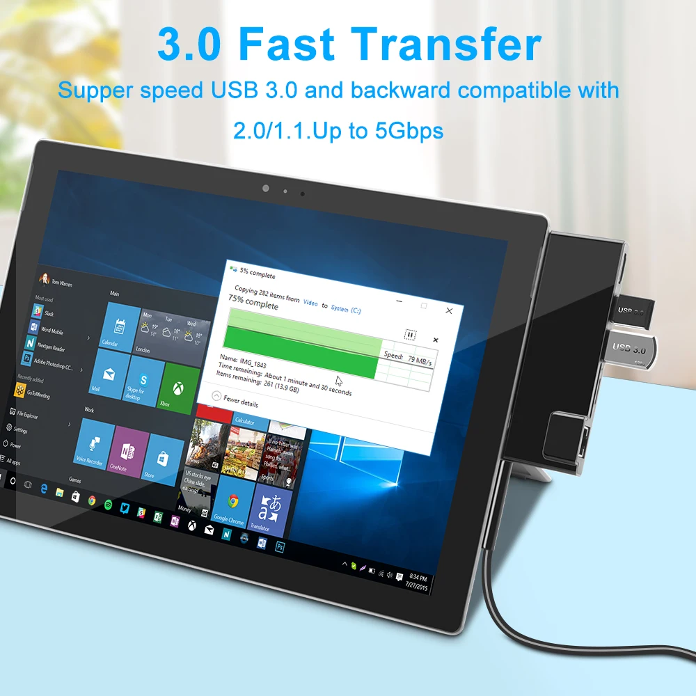 Rocketek USB 3,0 кард-ридер с разрешением 4K HDMI с 1000 Мбит/с Gigabit Ethernet адаптер для SD/TF micro SD microsoft Surface Pro 3/4/5/6 концентратор