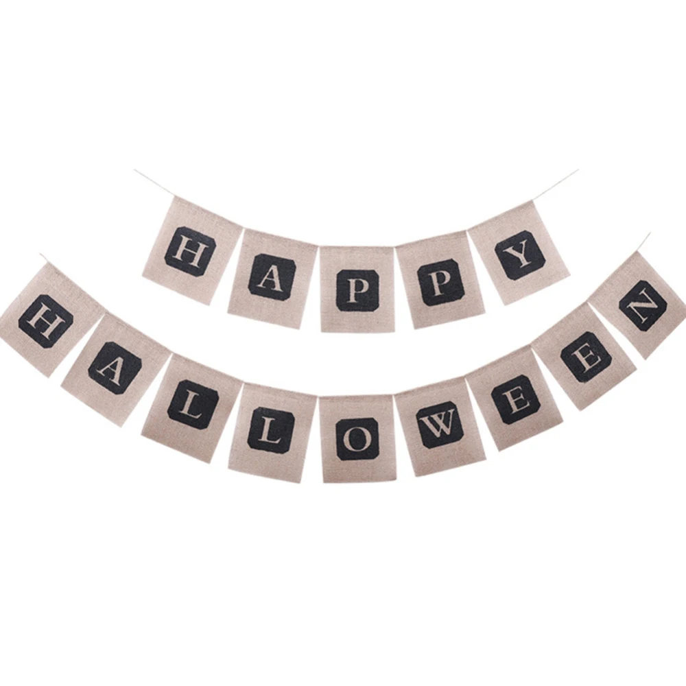 

2 Pcs Happy Halloween Burlap Banner Rustic Halloween Decor Party Decoration Halloween Party Decoration Linen Flag 13*15cm