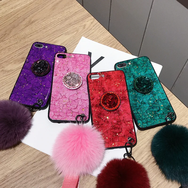 Epoxy Gold Foil Gem Phone Case for IPhone 6 7 8 Plus X XS XR XSMAX with Ring Holder Lanyard Cover |