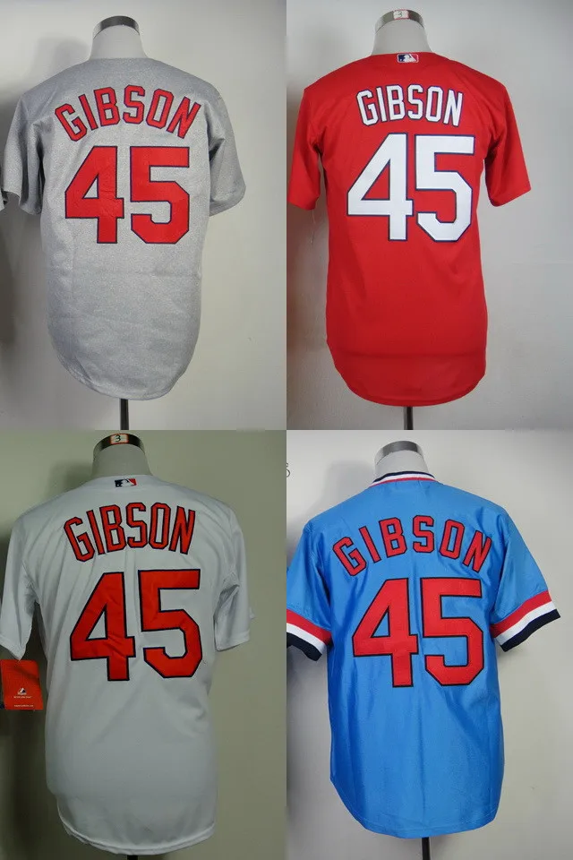 45 Bob Gibson Jersey 1967 White Gray Red Blue Gray Bob Gibson Baseball