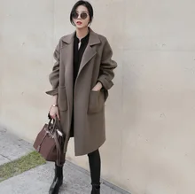 Autumn And Winter Ladies Double Purse Lapel Woolen Coat Double-Sided Woolen Jacket Long Sleeve Casual Woolen