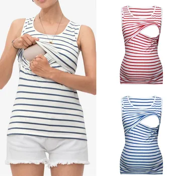 

Women Mom Pregnant Nursing Baby Maternity Vest Stripe Tops Blouse summer Clothes pregnant blouse maternity HOOLER