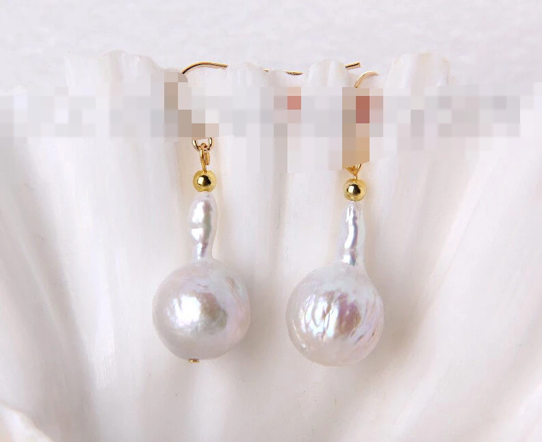 

FREE SHIPPING>>> 1217 drip white Edison keshi reborn pearl dangle earrings