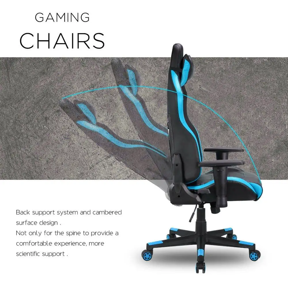 Racing Gaming Computer Chair Racing Sport Style PU Leather Swivel Office Chair with Adjustable Head Pillow