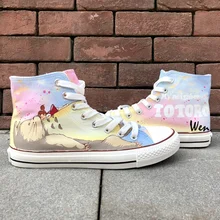 Вэнь ручная роспись кроссовки Дизайн Пользовательские Мой сосед Тоторо для женщин мужчин высокие аниме парусиновая обувь для подарков
