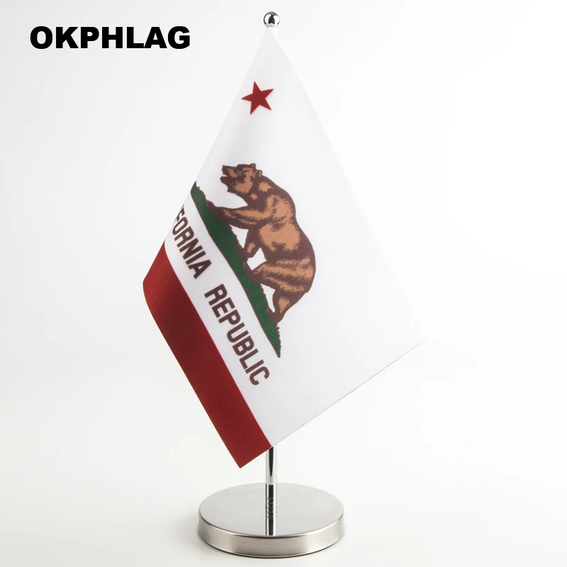 

California table desk Flag with silver flagpole base country banners 14*21CM for Office House Party