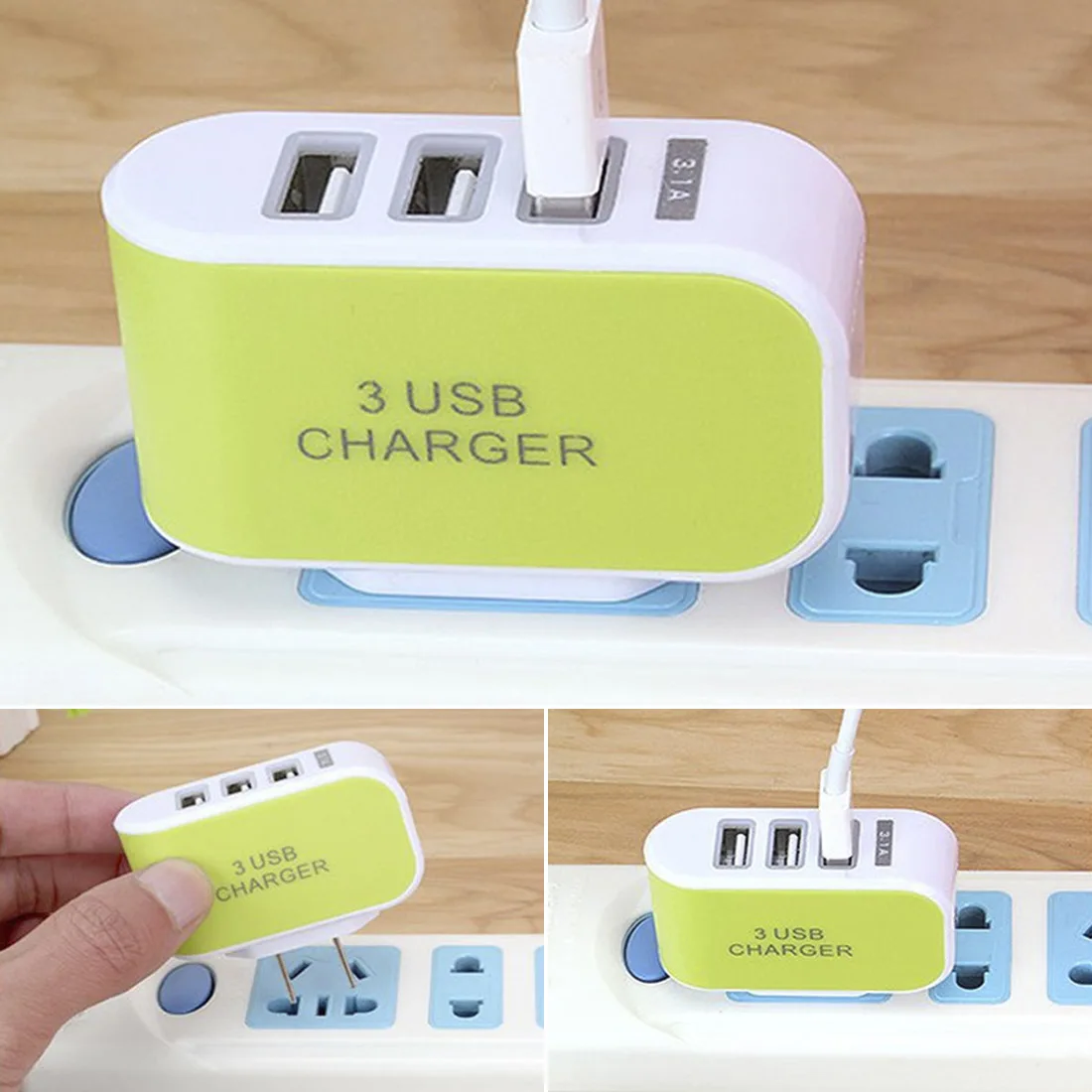Высокоскоростное Зарядное устройство переменного тока с тройным USB портом 3 1