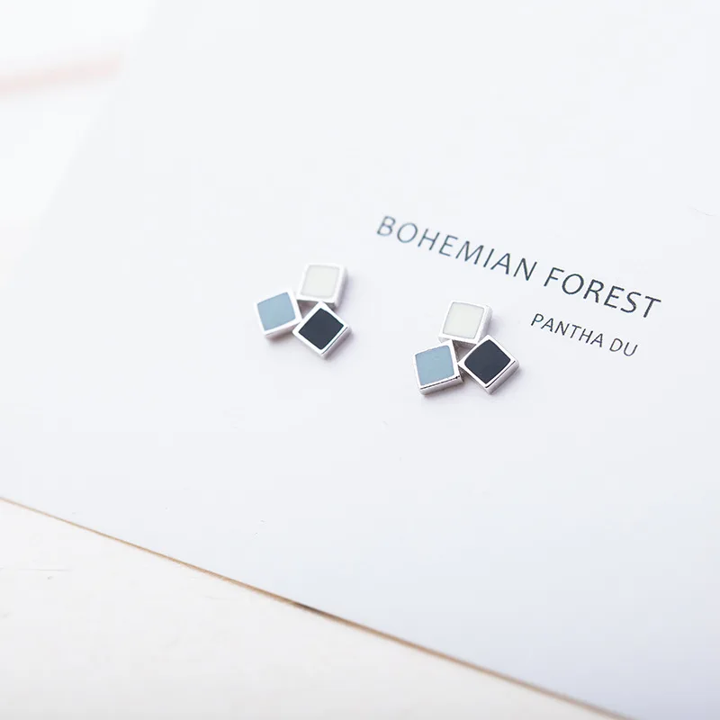 color blocking earring 100% 925 Sterling silver Jewelry fashion Hypoallergenic Stud earrings for women gift