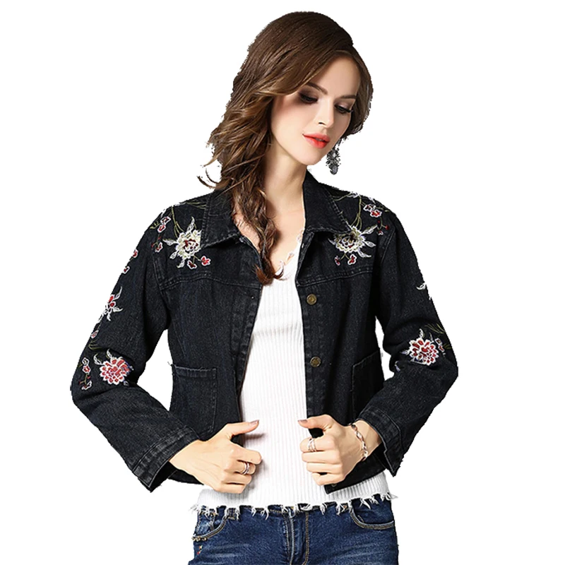 Spring Autumn New Embroidery Slim Denim jackets Ladies Long Sleeve