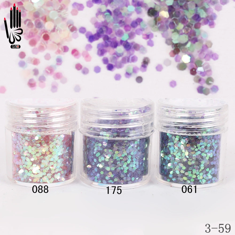 

1 Jar/Box 10ml 3 Colorful Pink Purple Nail Glitter Hex Sequins Powder Paper For Nail Art Decoration Optional 300 Colors 3-59