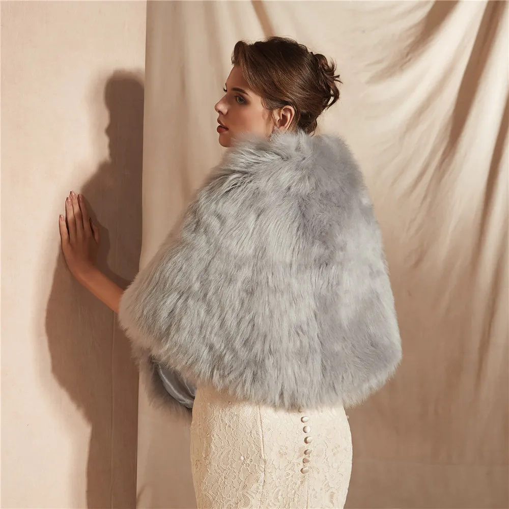 JaneVini элегантные серые куртки из искусственного меха женские шали Свадебные накидки для невесты зимняя теплая накидка Болеро Mriage Femme