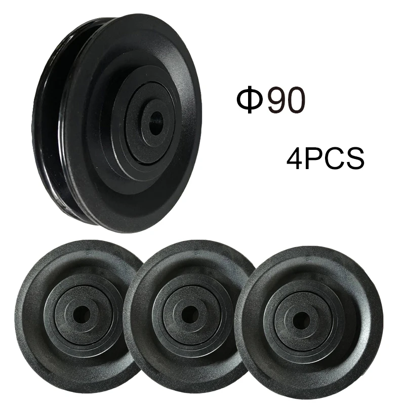 4pcs/Set Universal 90mm Diameter Durable Black Gym Bearing Pulley Wheel Cable Fitness Sport Equipment