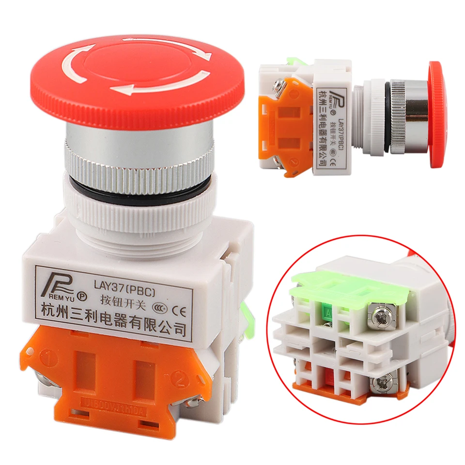 Us 2 09 27 Off Red Sign Mushroom Emergency Stop Push Button Switch 4 Screw Terminal Dpst Double Pole Single Throw 600v 10a 4 Button Switch Switch