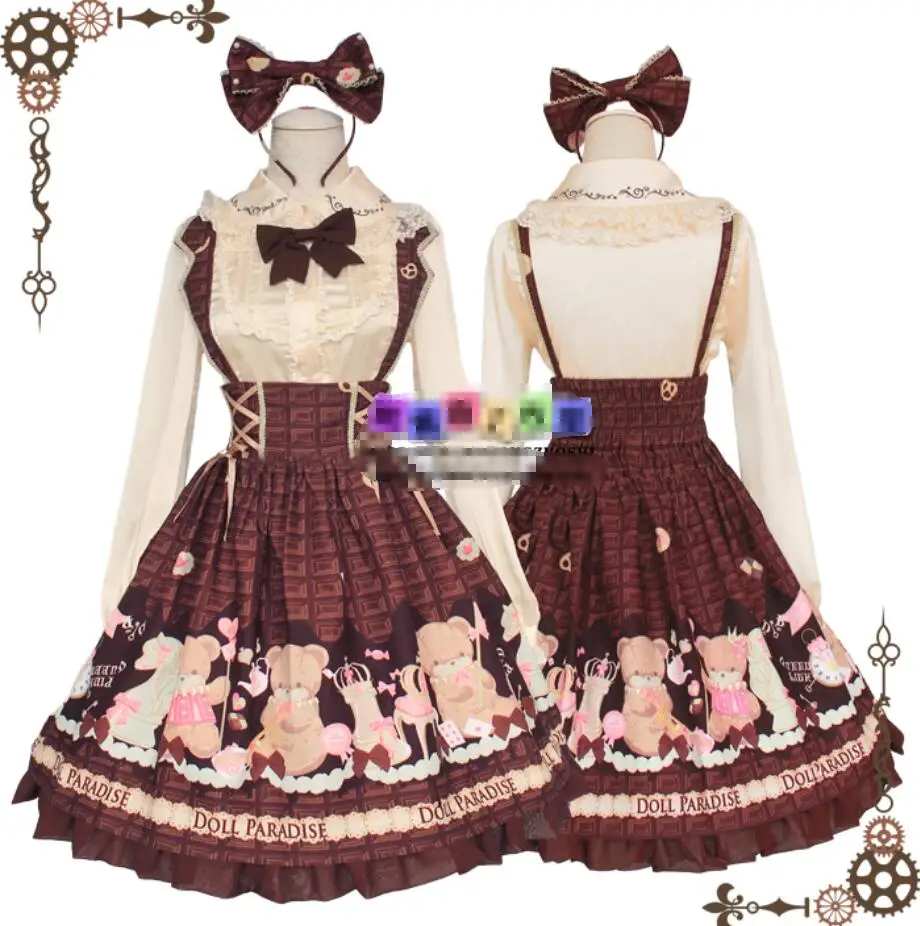 

Japanese cartoon cute Lolita princess palace anime bear JK autumn winter daily girls student Lolita Sling skirt Mori girl