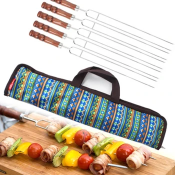 

5pcs Roasting Forks With Bag Camping Hot Dog Skewers BBQ Forks Barbecue Tool DENG