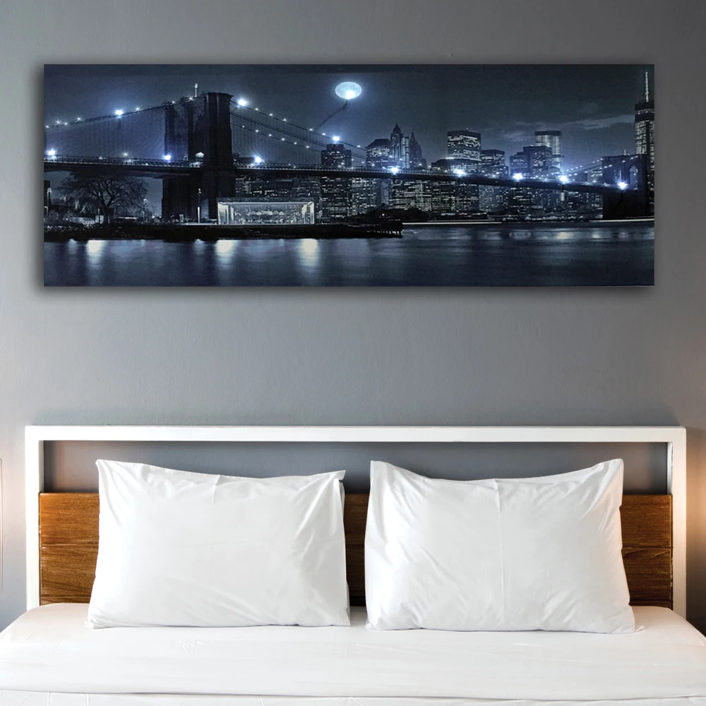 led wall picture black and white bridge with city moon canvas art image light up led wall picture black and white bridge with city moon canvas art image light up