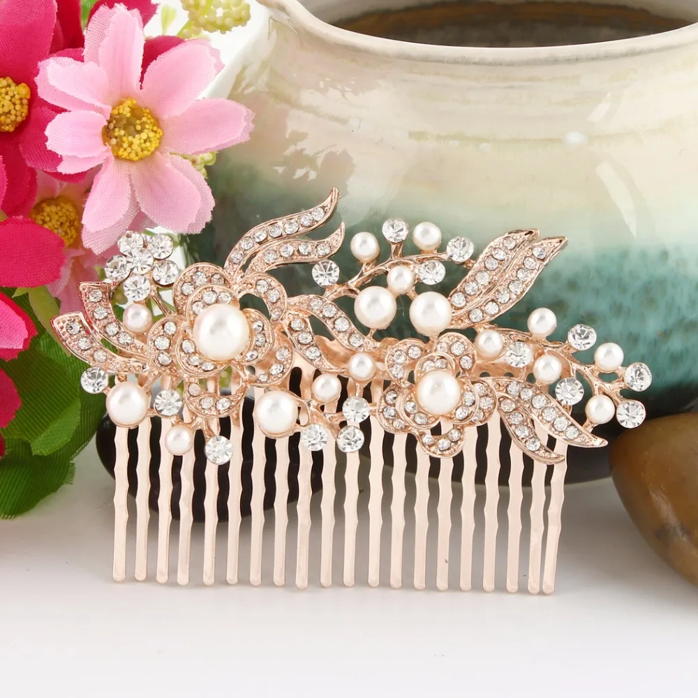 Bella Fashion Flower Bridal Comb Headpiece Austrian Crystal Simulated 