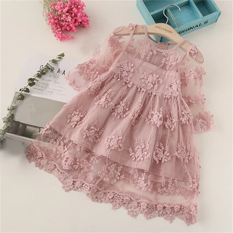 

Summer Wedding Dresses For Teens Lace Party Flower Dress Baby Girl Party Kids Dresses For Girls Princess Pink Dress For 3-8 Y