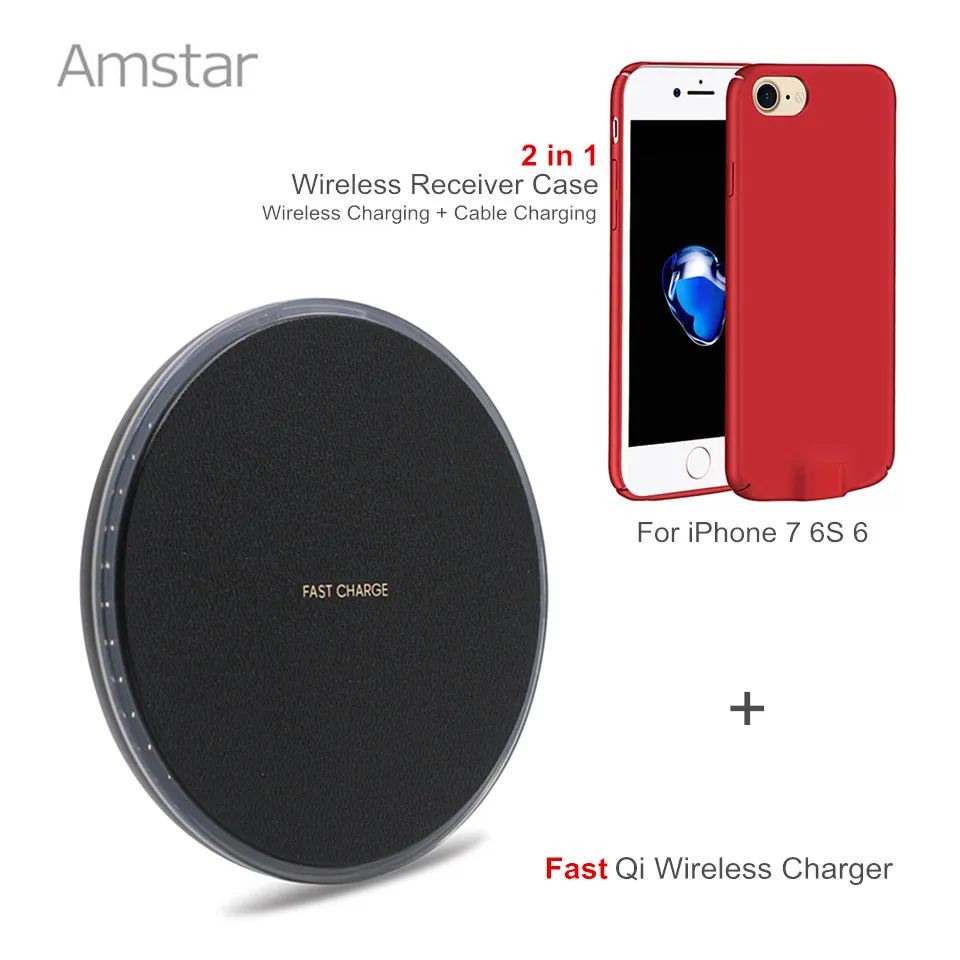 

Amstar Fast Qi Wireless Charger Qi Charger 10W Wireless Charging Pad + Qi Wireless Charger Receiver Case for iPhone 7 6S 6 Plus