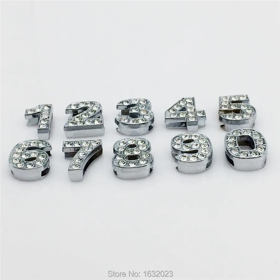

50PCS/Lot 10MM Full Rhinestone Slide Number "0-9" "Number Choose Freely"Fit DIY Wristband Bracelet Wholesale SN02